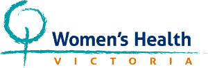 The Women's Health Victoria logo (Blue and orange writing with a teal women's symbol)