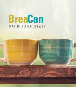 The cover of the BreaCan Year in Review 2015-16, with the title and a photo of two tea cups side by side.
