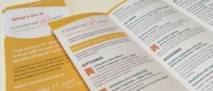 What's On trifold brochures showing upcoming events for women with cancer