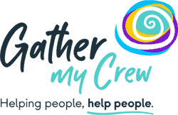 Gather my Crew logo. Helping people, help people.