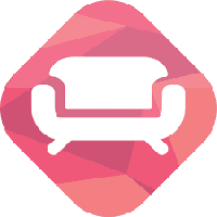 Carers Couch logo - stylised graphic of a white couch on a pink diamond shape.