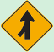 Yellow diamond shaped road sign with a black arrow.