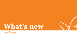 What's new - April 2023. White text on orange background with Counterpart's brandmark in the bottom right corner.