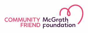McGrath Foundation logo with Community Friend in pink text to the left of the logo