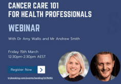 cancer care 101 health professional webinar promotional flyer with date, time and how to book.