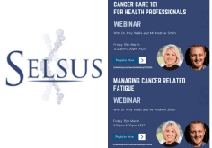 Selsus logo with webinar listings that include headshots of presenters and illegible information.
