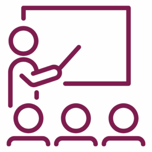 icon representing person at information board in front of an audience.