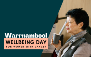 Warrnambool Wellbeing Day for women with cancer. A woman enjoys a coffee while attending a Counterpart wellbeing day.